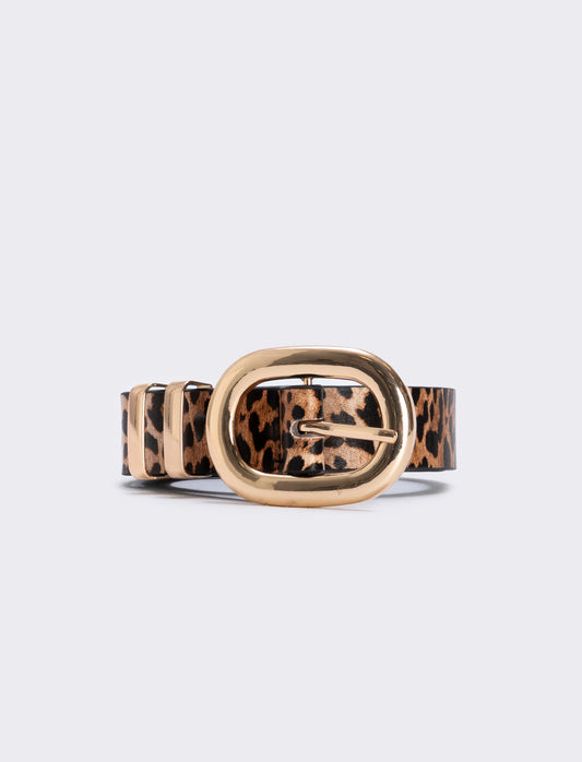 Cintura basic con passanti in metallo - Leopardato