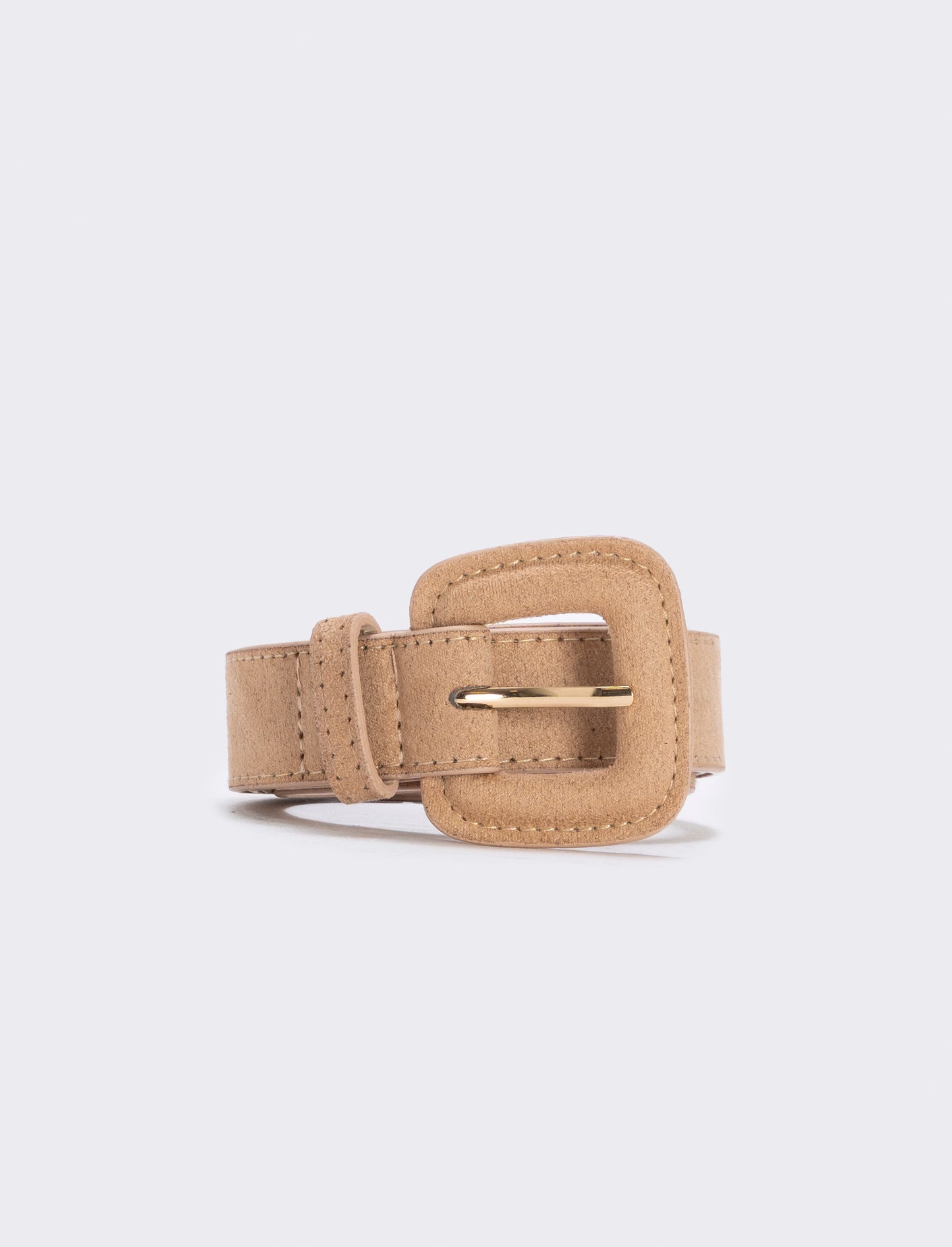 Suede belt with elegant square buckle - Beige