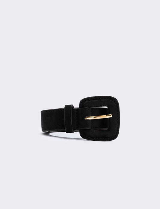Cintura suede con fibbia quadrata elegante - Nero