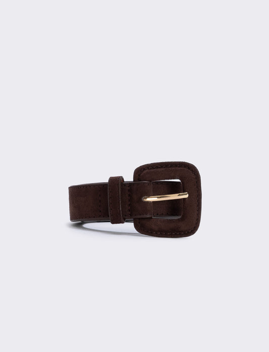 Cintura suede con fibbia quadrata elegante - Marrone