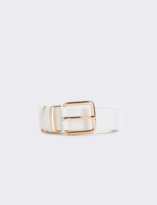 Belt with 3 loops and square buckle - White