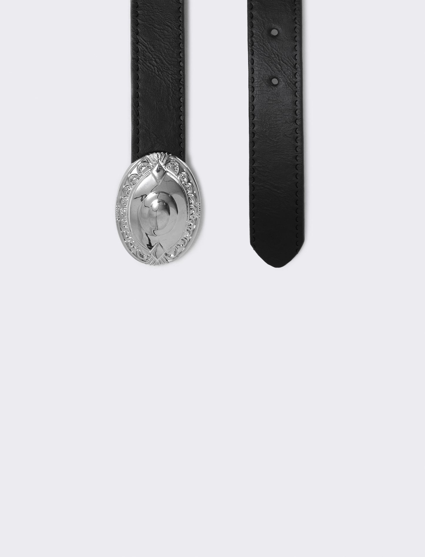 Oval buckle belt in country style - Black