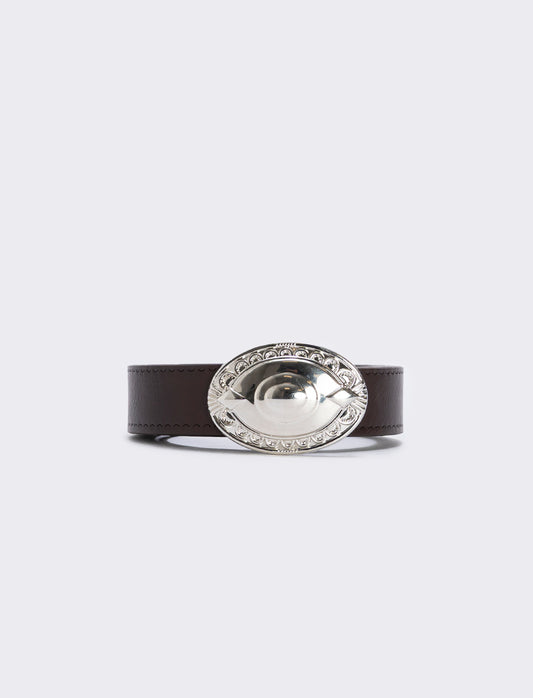 Oval buckle belt in country style - Brown