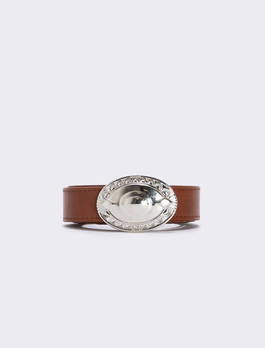 Oval buckle belt in country style - Brown