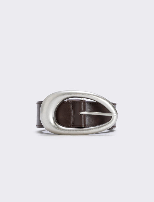 Cushioned waist belt with large buckle - Brown