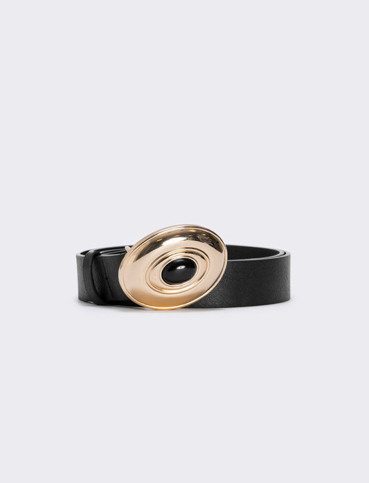 Cintura fibbia ovale con pietra - Nero