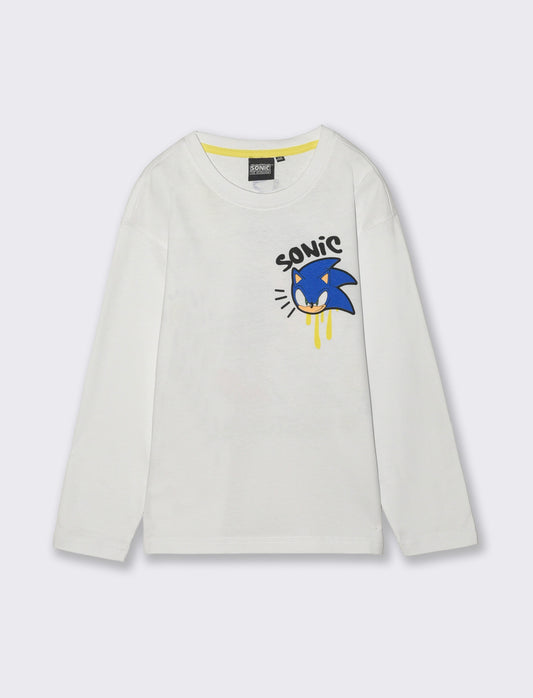 T-Shirt Manica Lunga Sonic per Bambini - Bianco