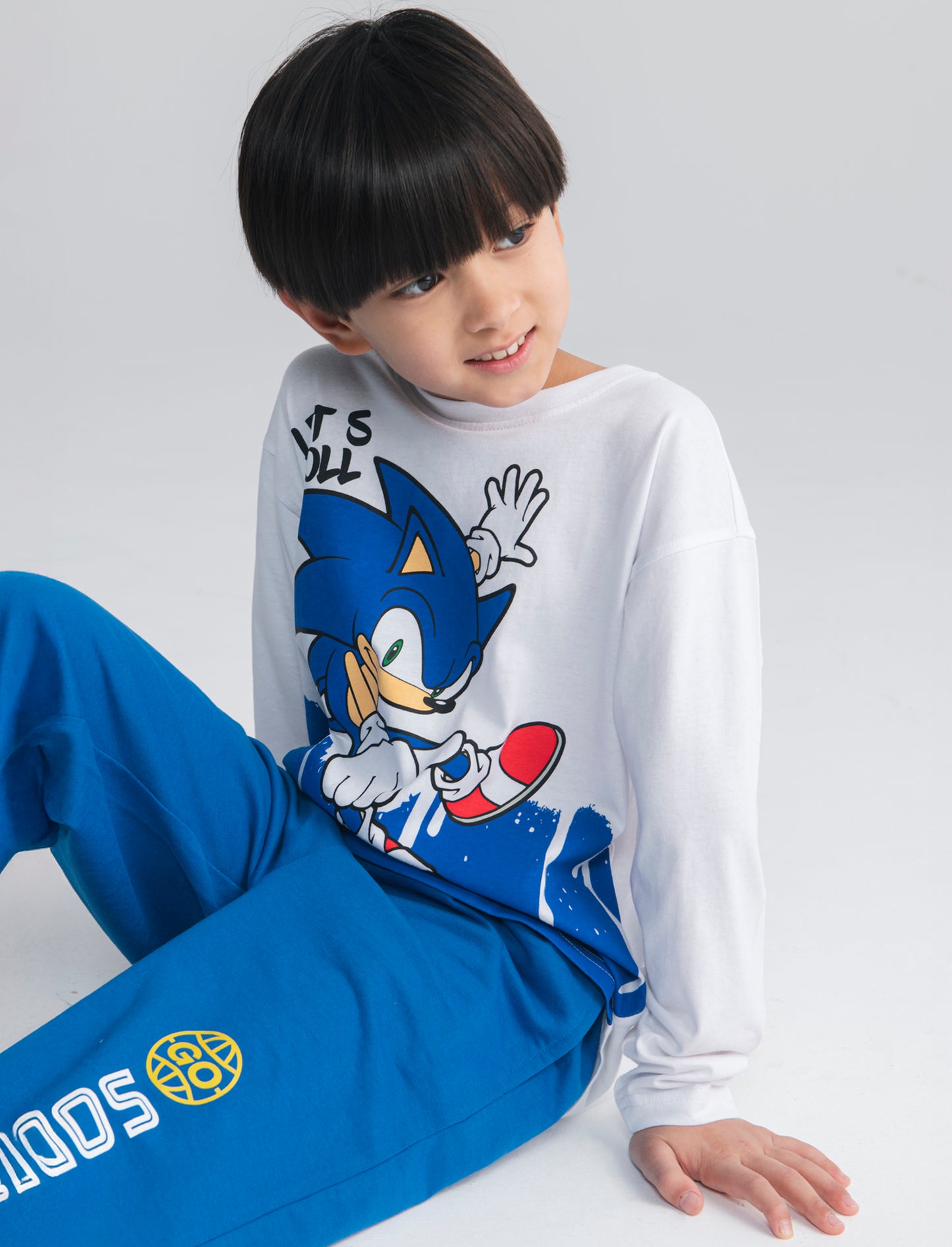 T-Shirt Manica Lunga Sonic per Bambini - Bianco