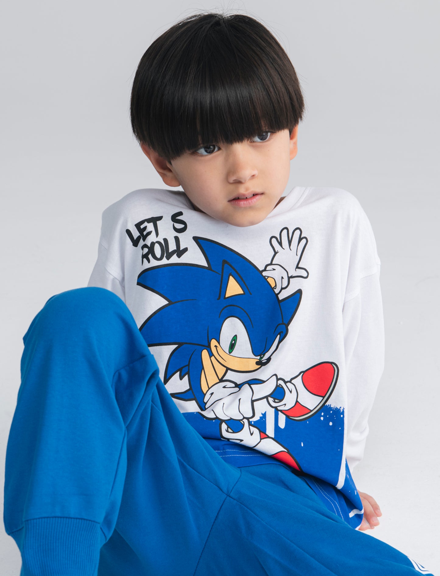 T-Shirt Manica Lunga Sonic per Bambini - Bianco