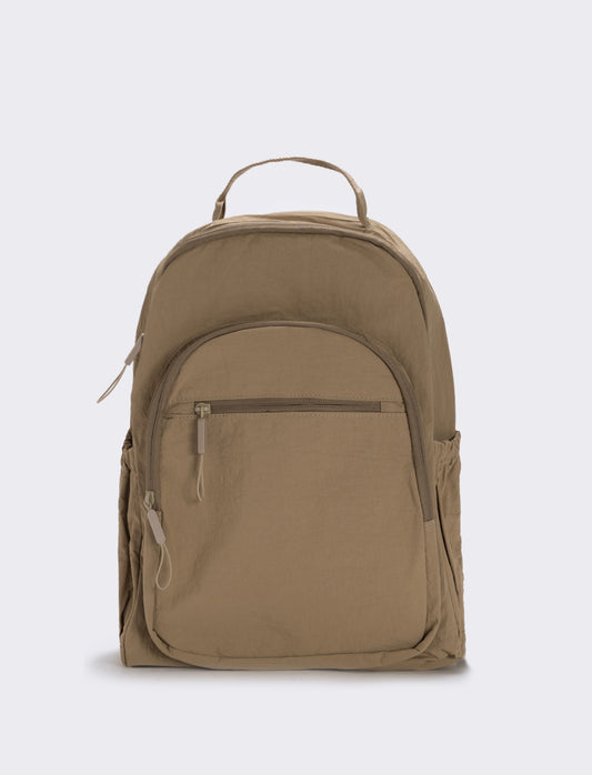 Zainetto in nylon con tasca frontale - Beige