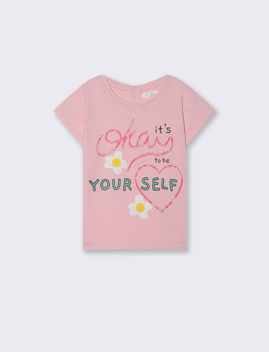 T-shirt romantica girocollo manica corta - Rosa