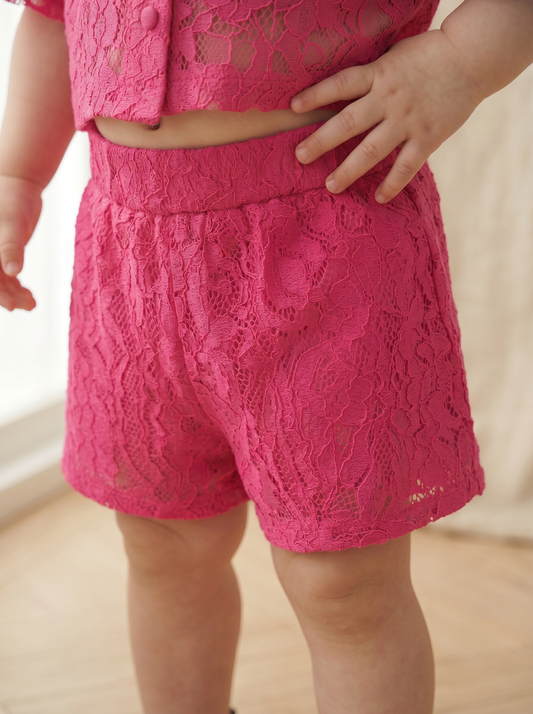 Shorts in tessuto con elastico - Fuxia