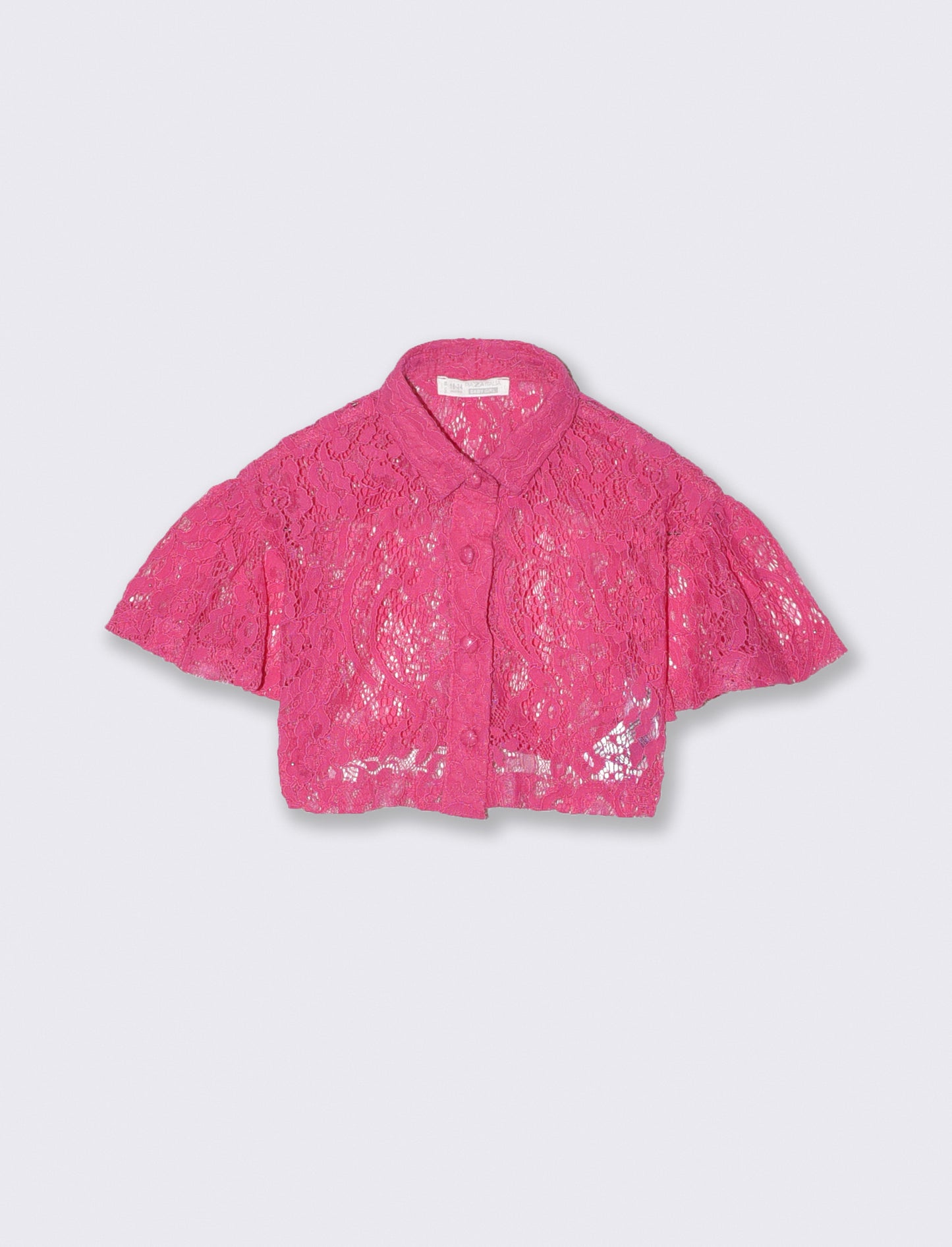 Short Lace Shirt with Wide Sleeves - Fuxia