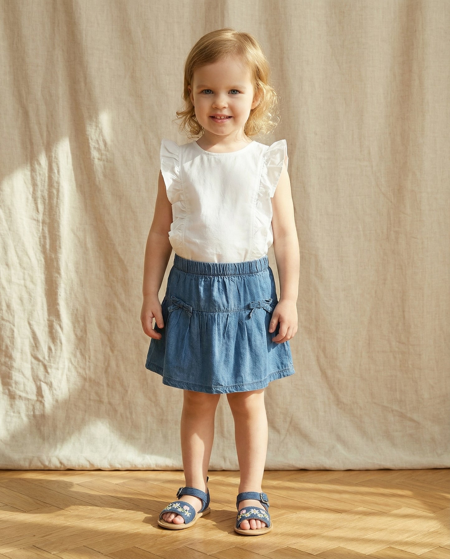 Gonna in chambray con fiocchetti eleganti - Denim