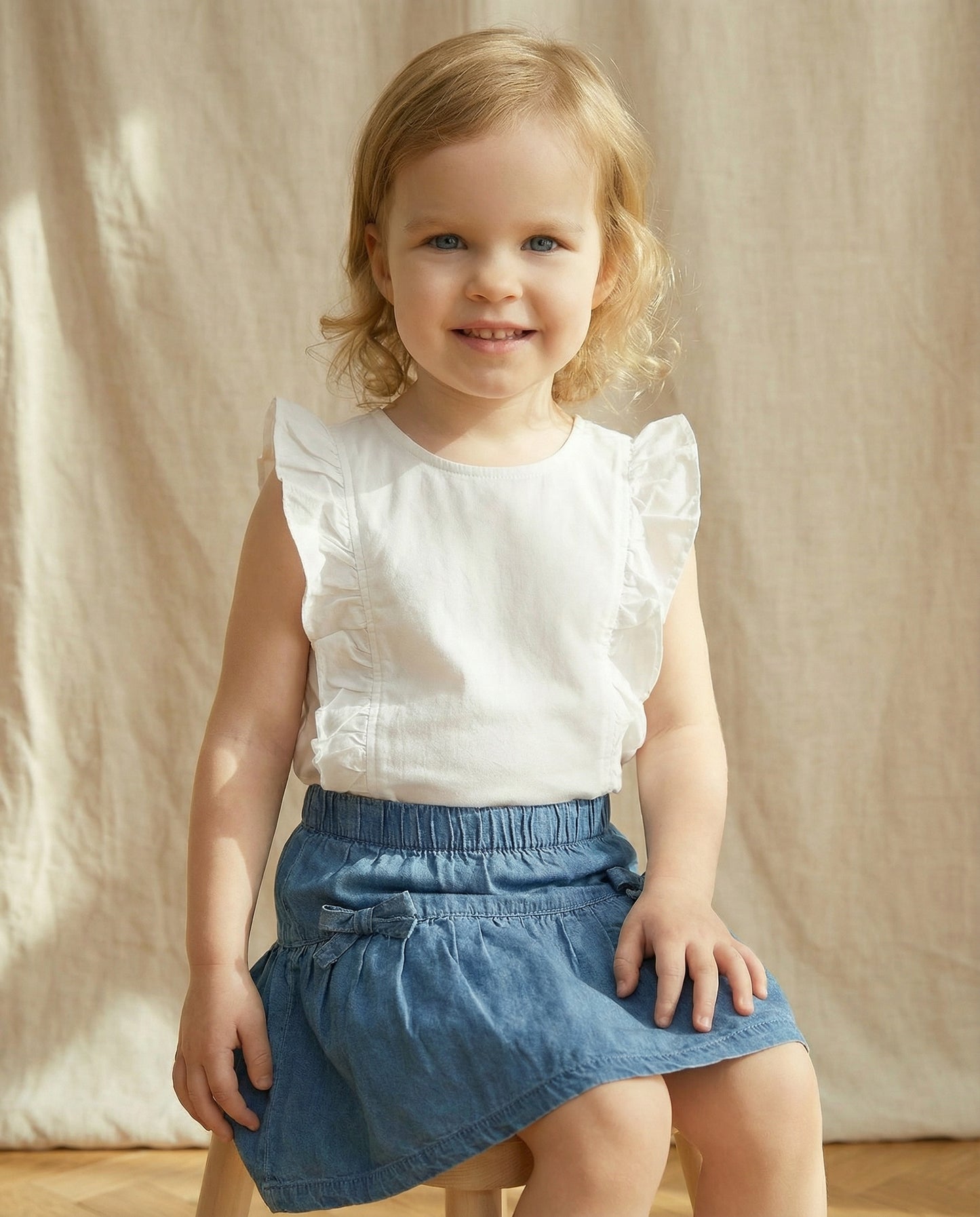 Gonna in chambray con fiocchetti eleganti - Denim