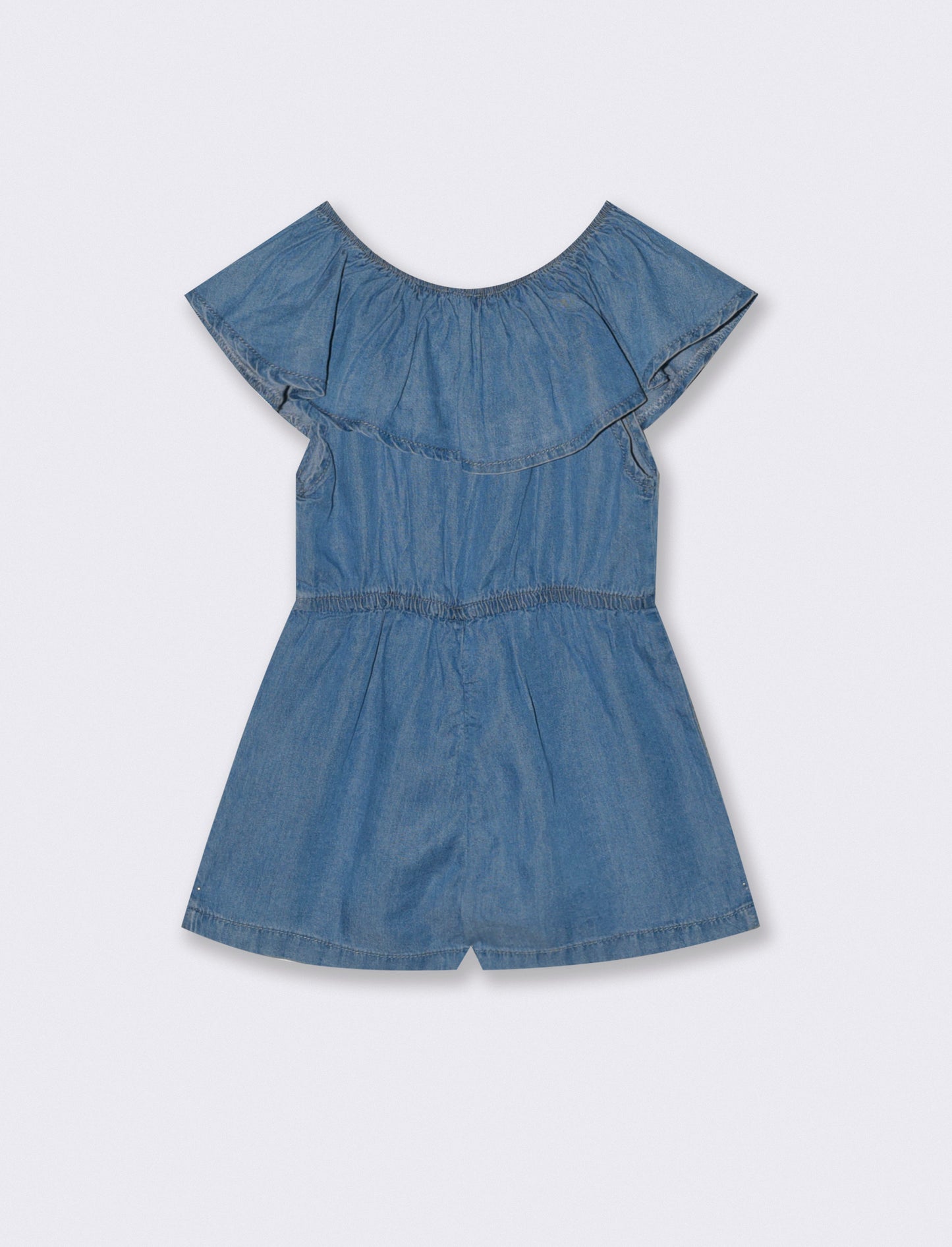 Tuta in chambray con rouche e bottoncini - Denim