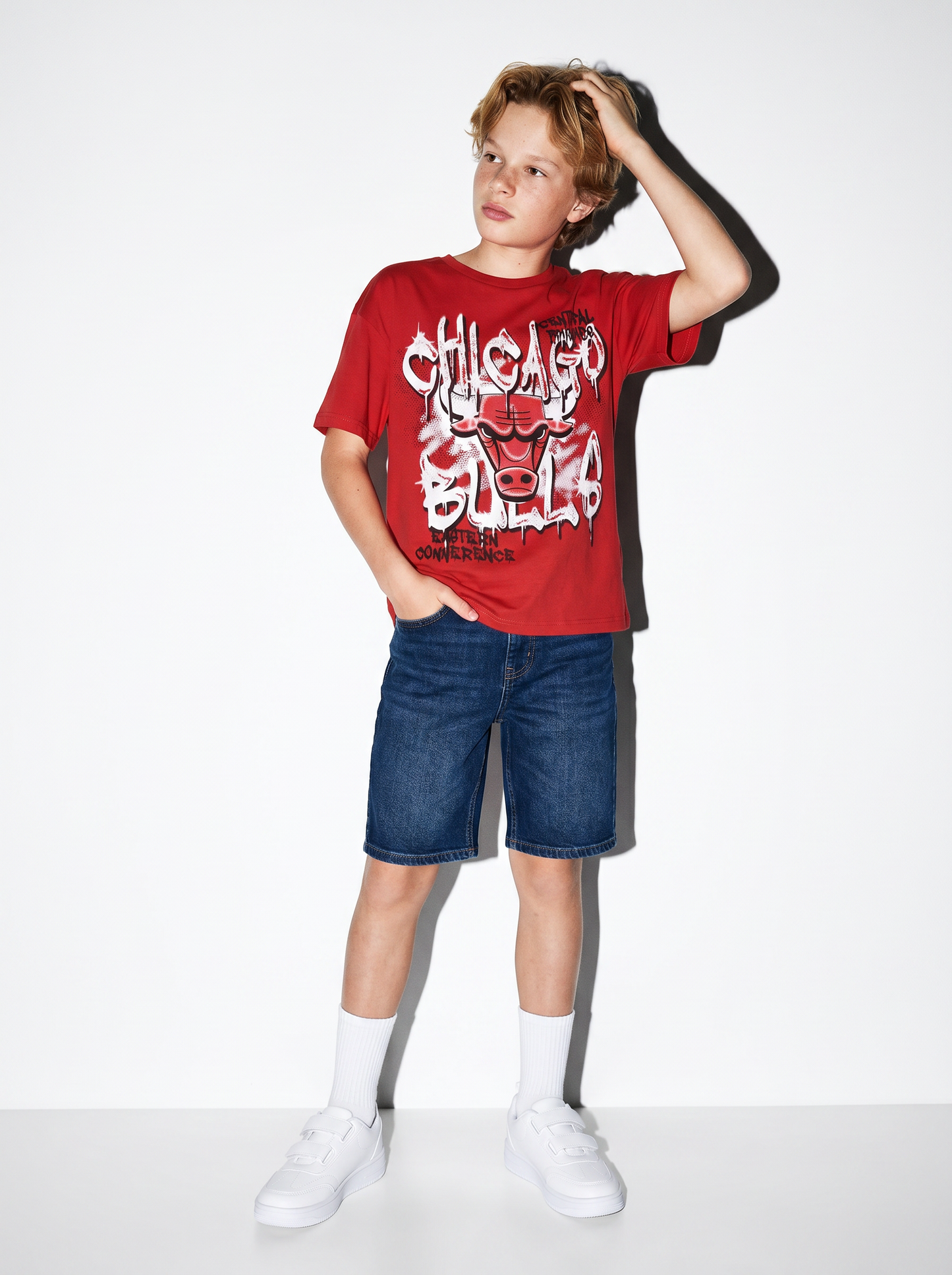 T-Shirt NBA in Cotone per Giovani Fan - Rosso