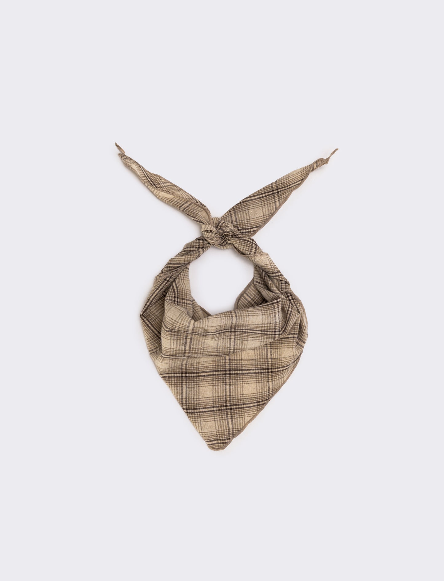 Triangular Scarf with Elegant Stripes and Checks - Beige