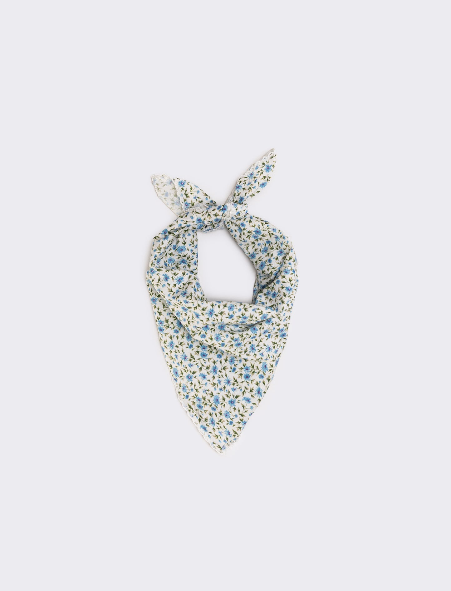 Foulard triangolo con fiorellini e pizzo - Azzurro