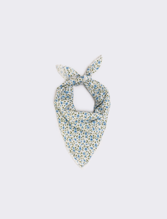Foulard triangolo con fiorellini e pizzo - Azzurro