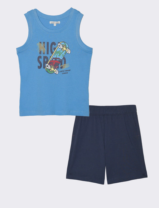 Complete Bermuda Shorts and Jersey Tank Top - Sky blue