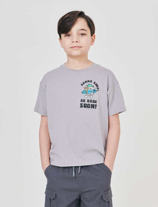 T-shirt over con stampe dinamiche per surf - Grigio