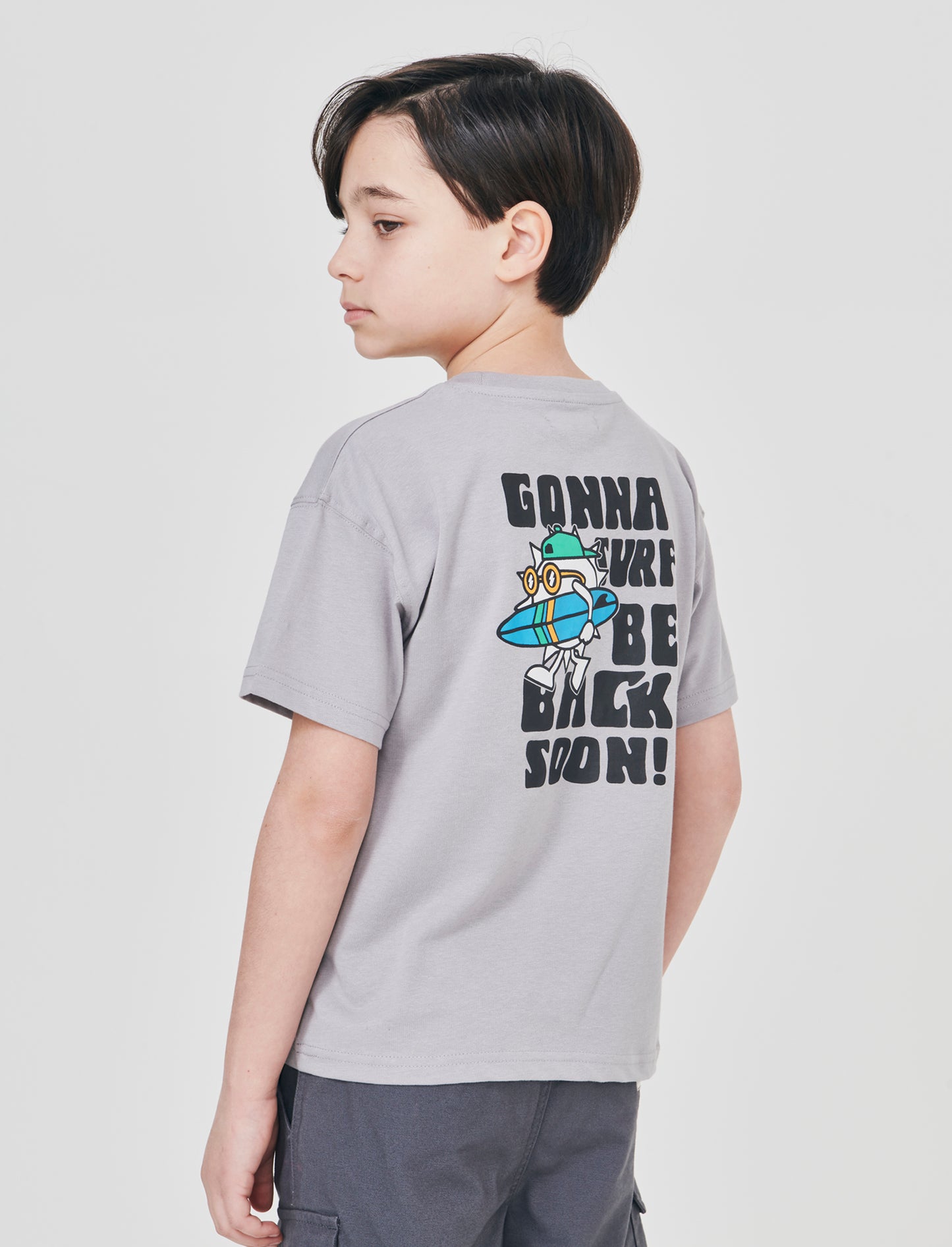 T-shirt over con stampe dinamiche per surf - Grigio
