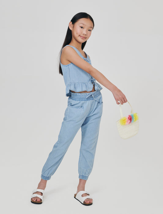 Jogger lungo in chambray con tasche - Denim chiaro