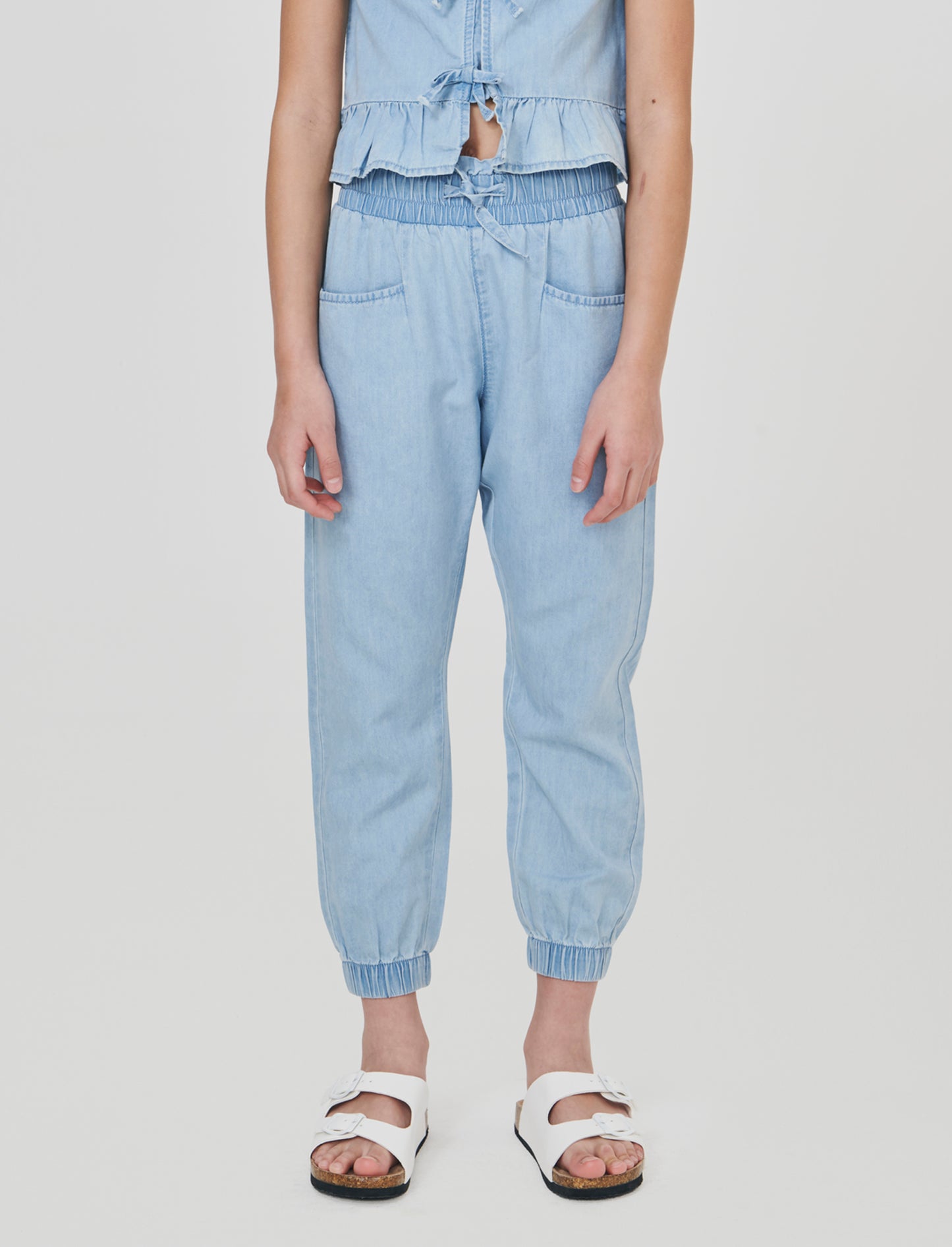 Long chambray joggers with pockets - Blue