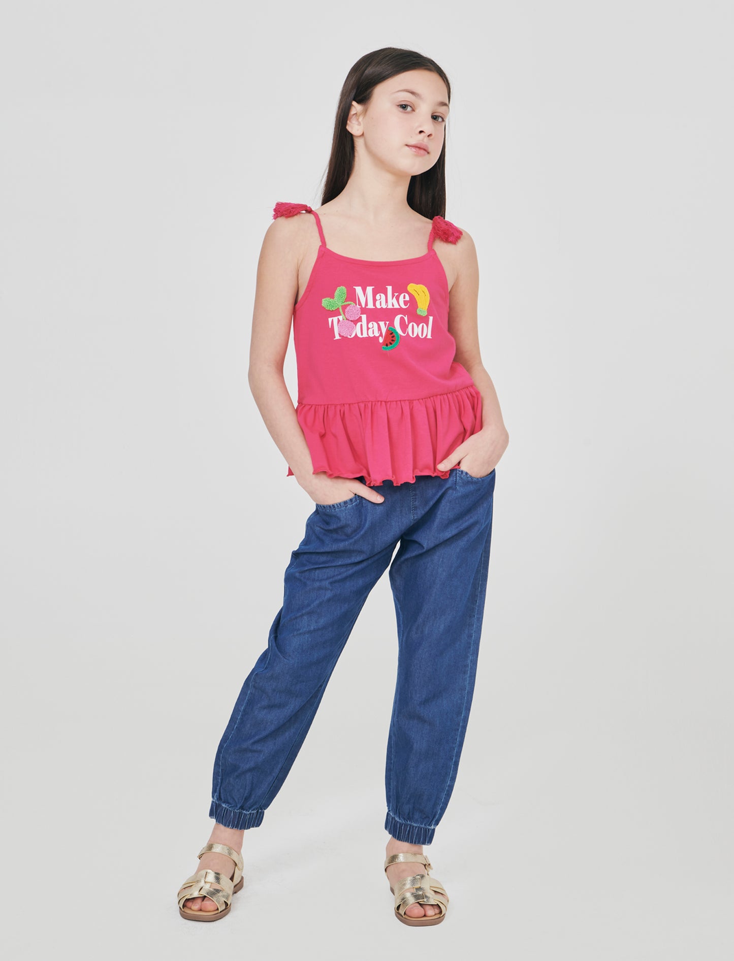Jogger lungo in chambray con tasche - DENIM SCURO
