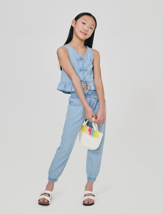 Blusa giromanica in chambray effetto lavato - Denim chiaro