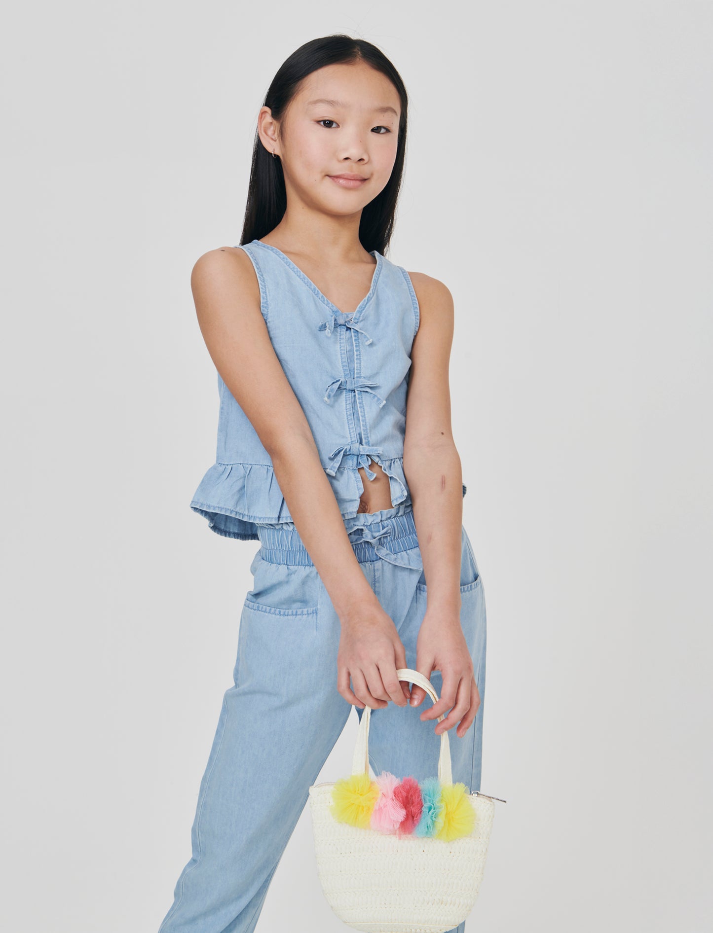 Blusa giromanica in chambray effetto lavato - Denim chiaro