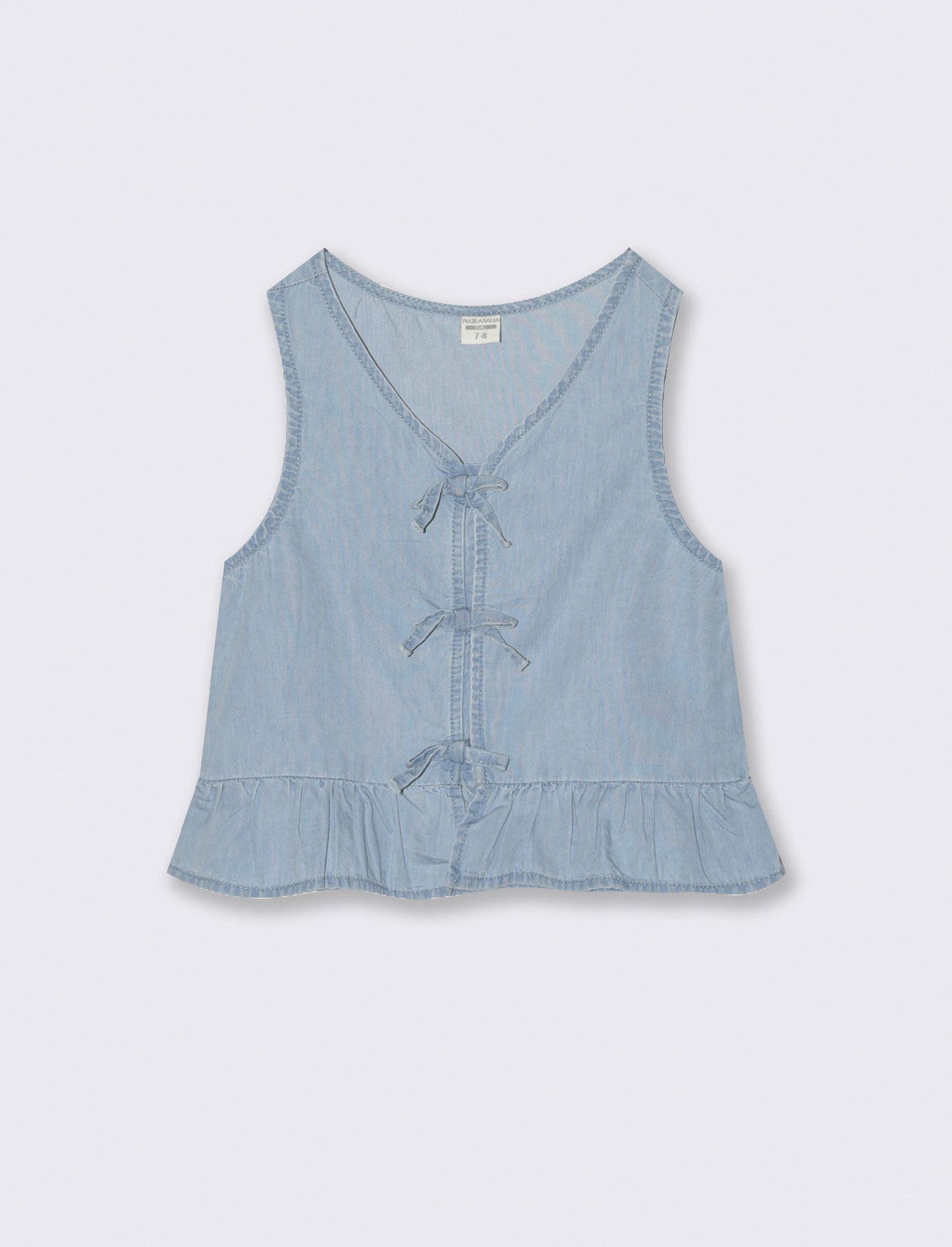 Blusa giromanica in chambray effetto lavato - Denim chiaro