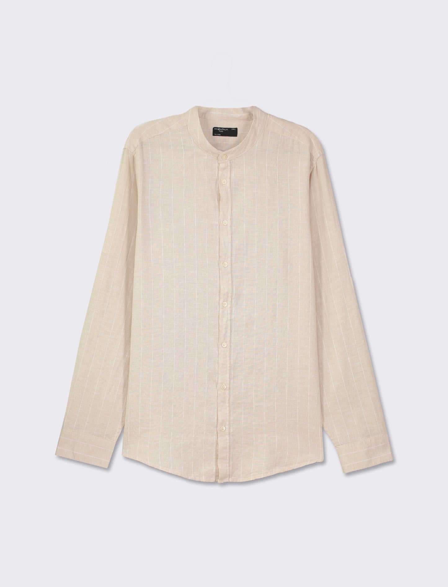 Striped Linen Blend Regular Fit Shirt with Korean Collar - Beige