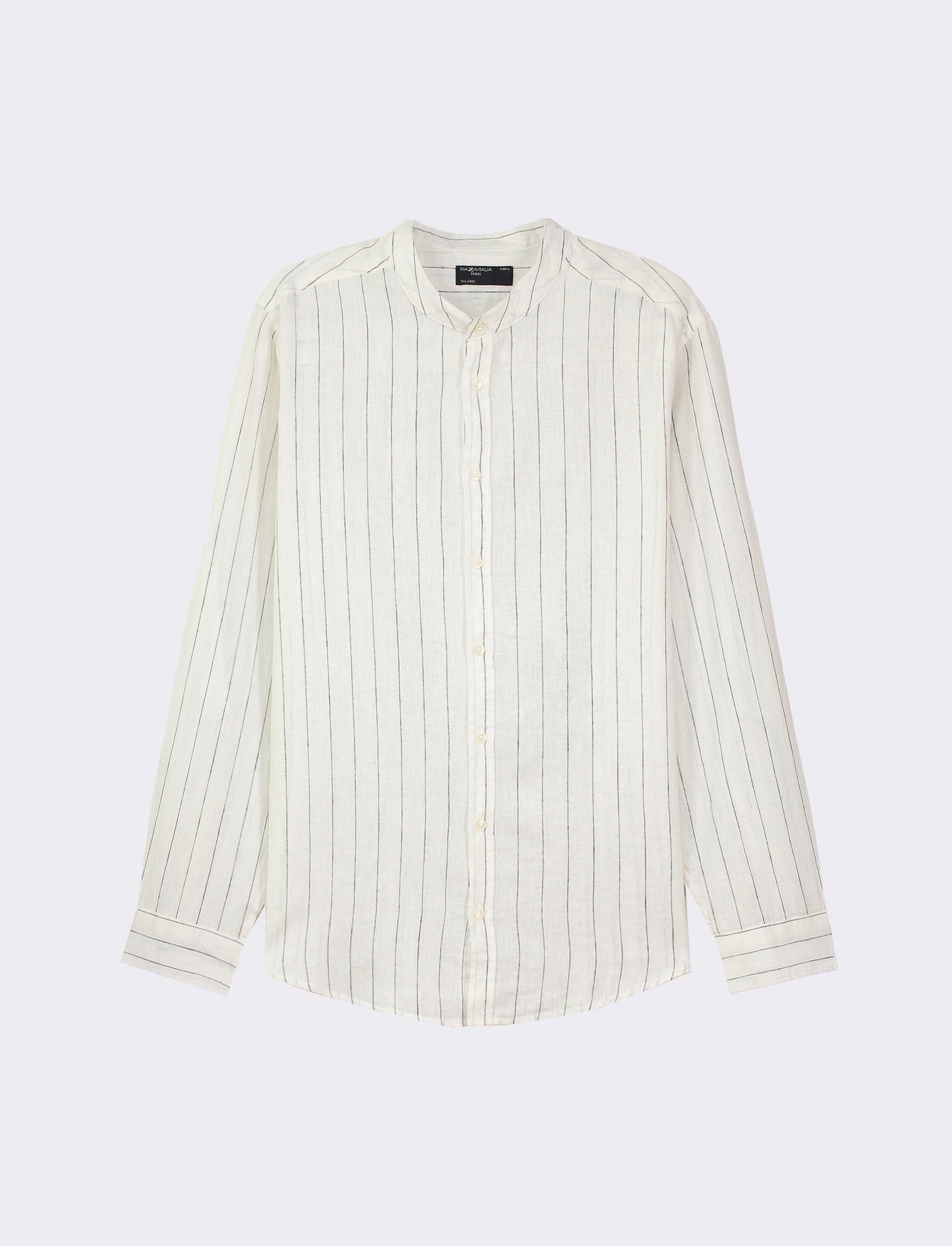 Striped Linen Blend Regular Fit Shirt with Korean Collar - White