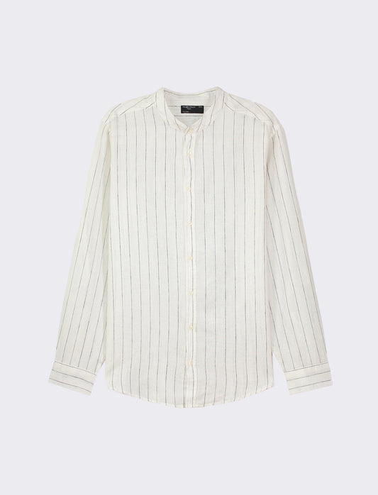 Camicia a righe linen blend - Bianco