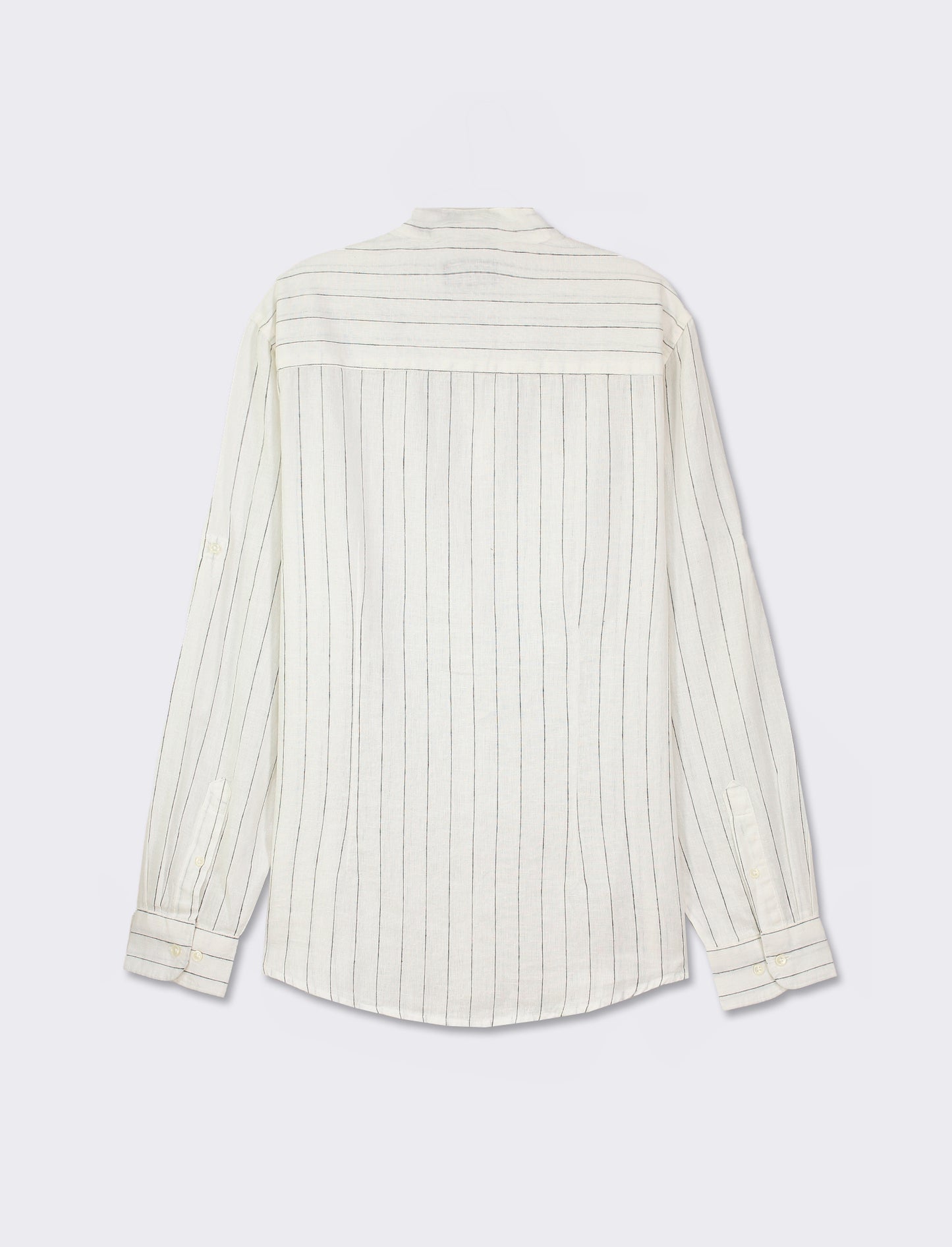 Striped Linen Blend Regular Fit Shirt with Korean Collar - White