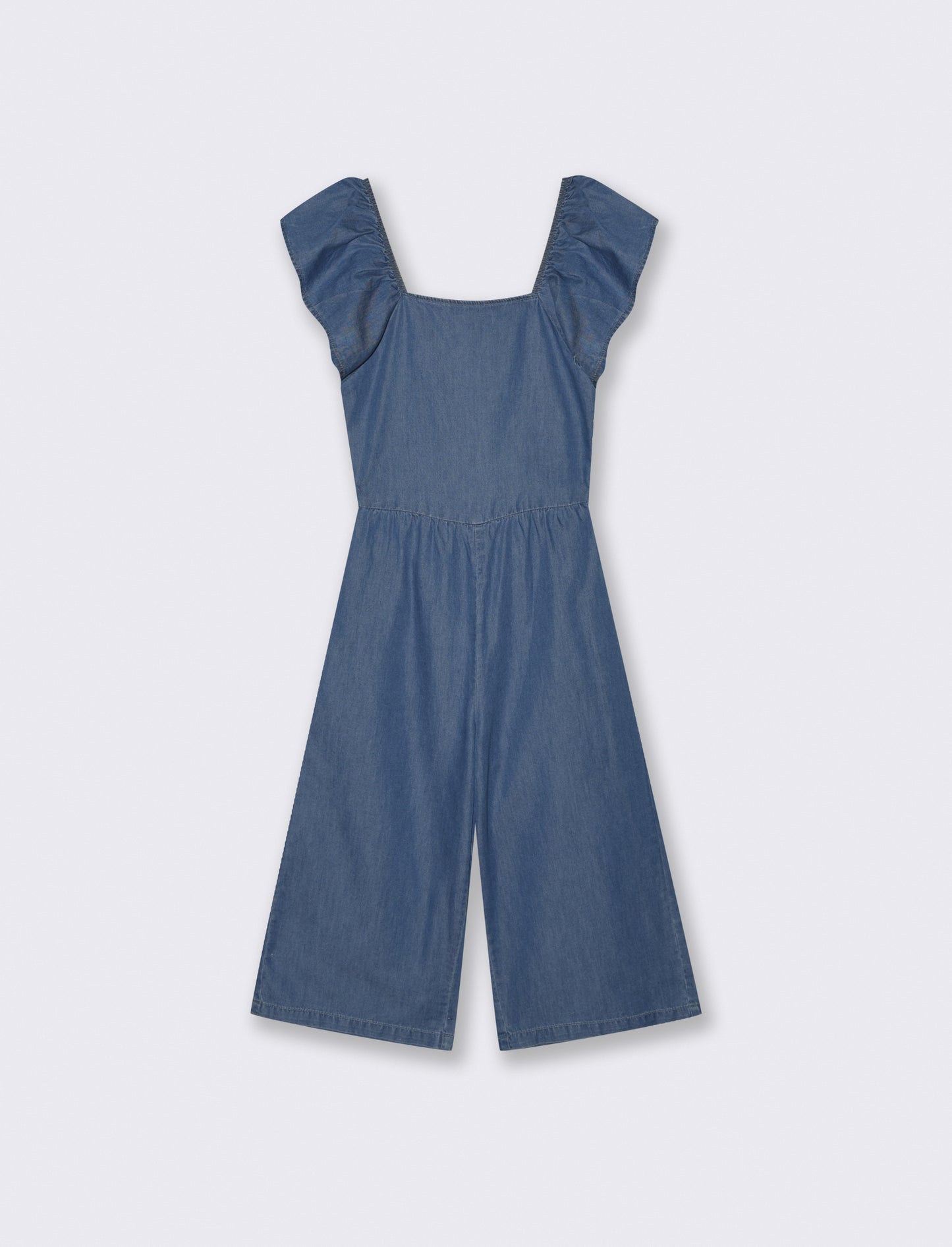 Long chambray overall with ruffles - Blue