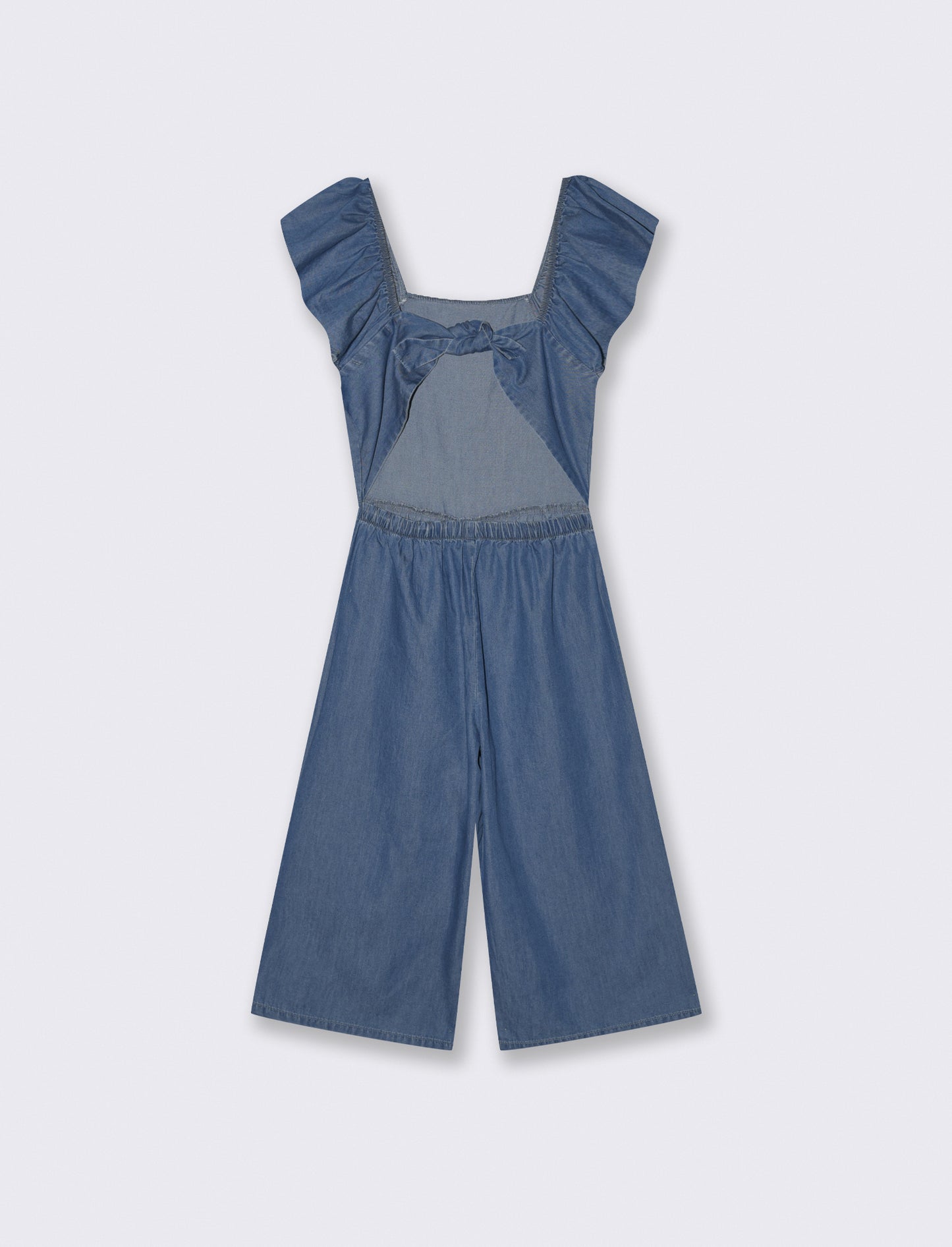 Long chambray overall with ruffles - Blue