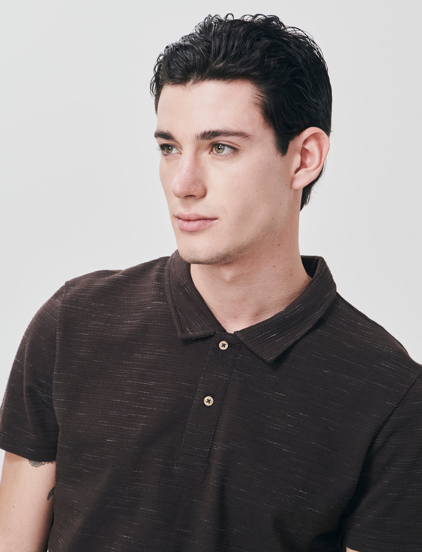 Slub Injected Polo with Revers Collar - Brown