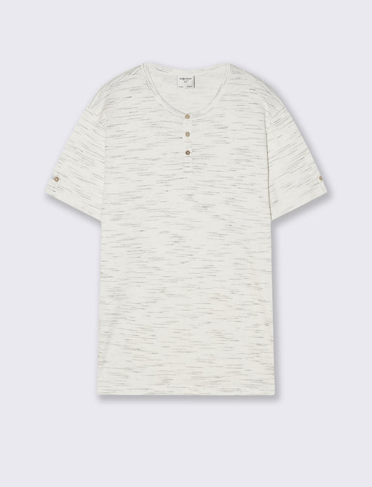 T-shirt serafino slub con bottoni legno - Bianco