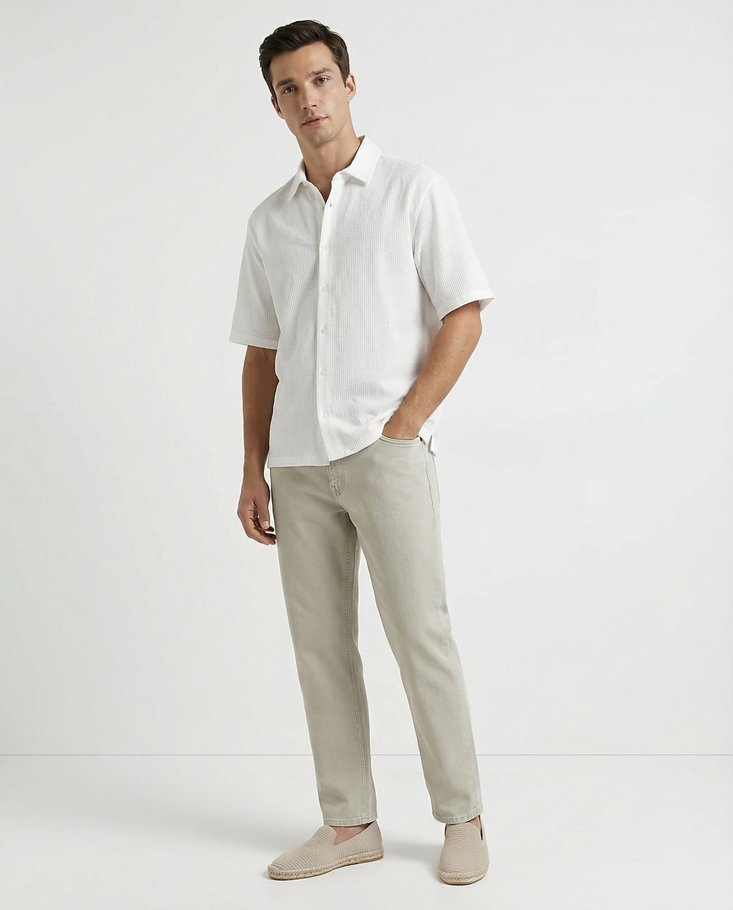 Camicia boxy fit in cotone jacquard - Bianco