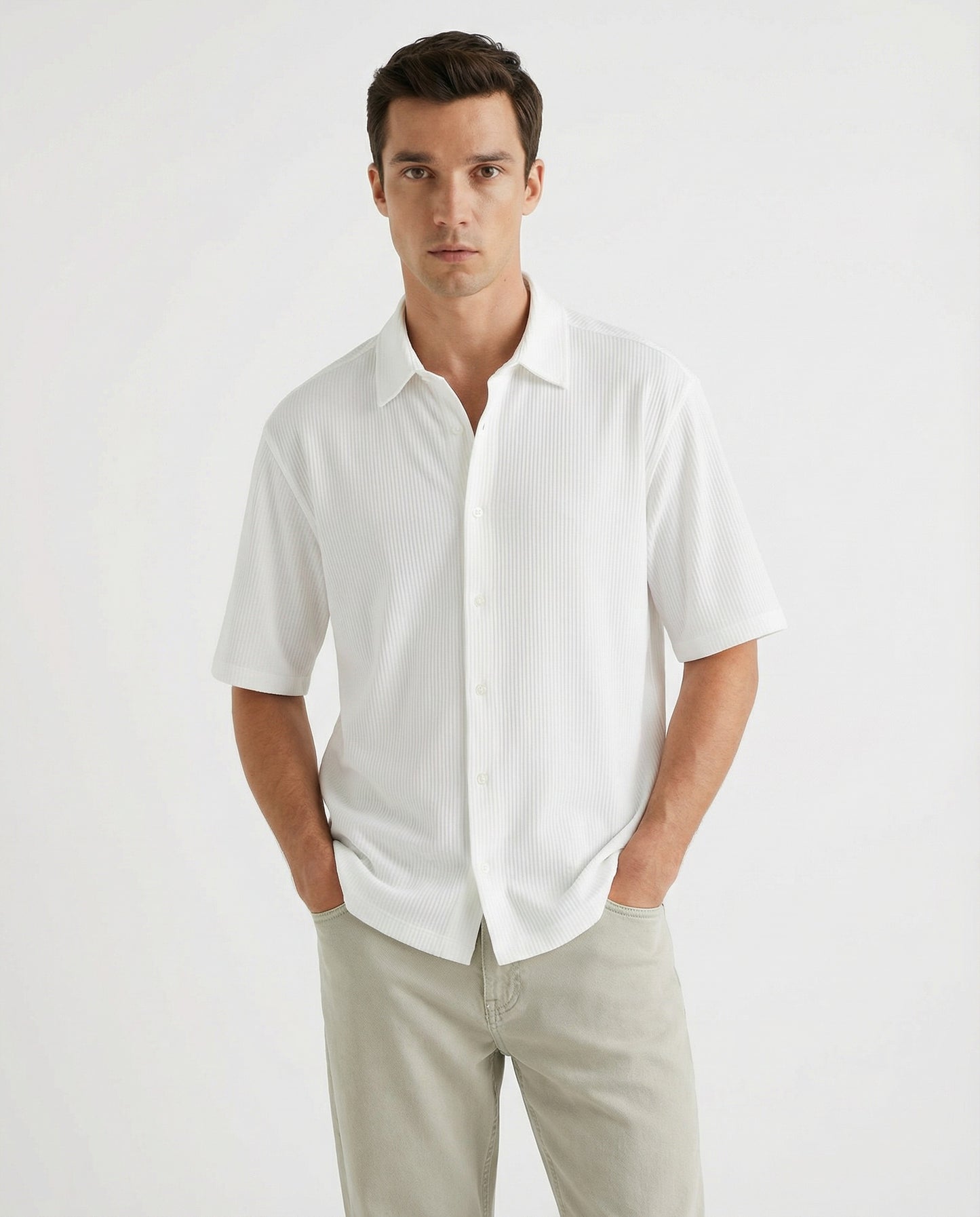 Camicia boxy fit in cotone jacquard - Bianco