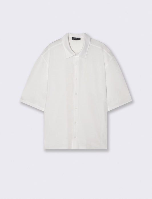 Camicia boxy fit in cotone jacquard - Bianco