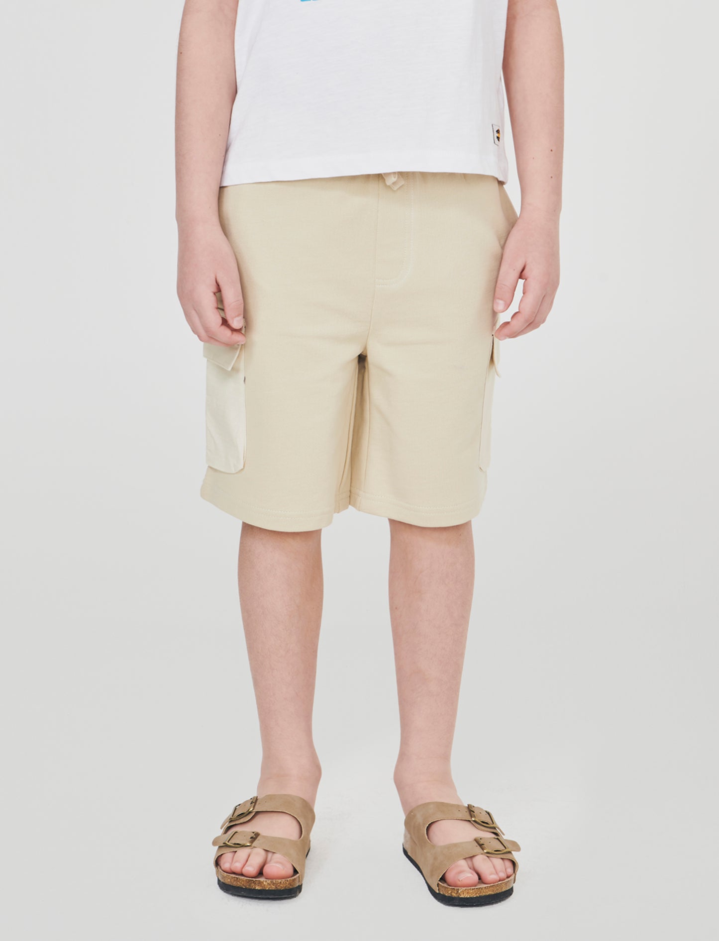 Bermuda felpa garment dyed con tasconi - Beige