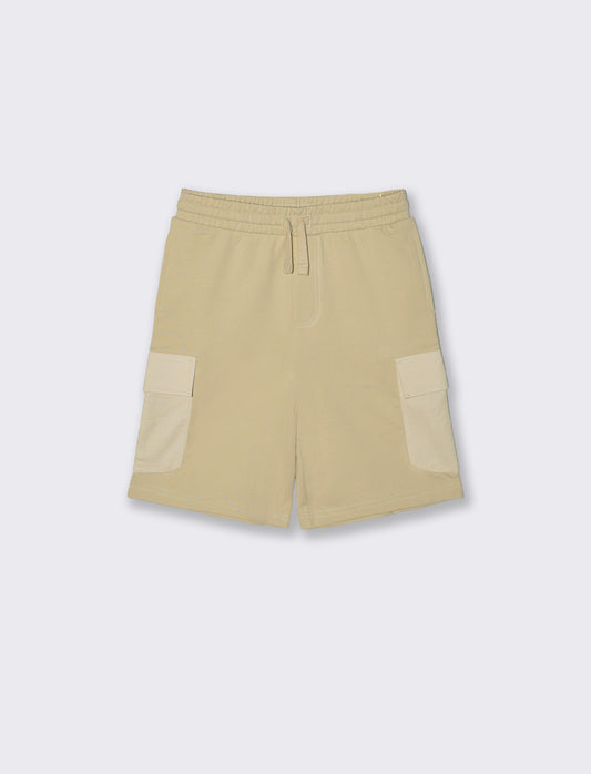 Bermuda felpa garment dyed con tasconi - Beige