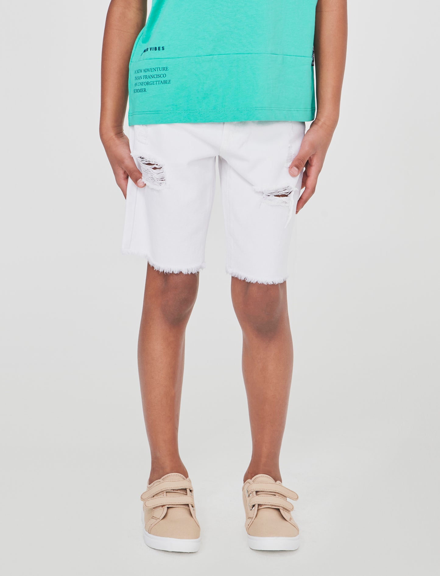 Bermuda denim bianco con rotture fashion - Bianco