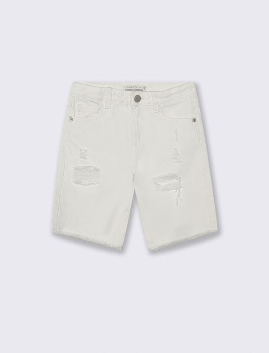 Bermuda denim bianco con rotture fashion - Bianco