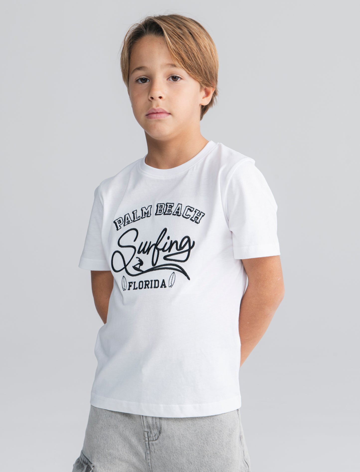 T-shirt surf con ricamo college - Bianco