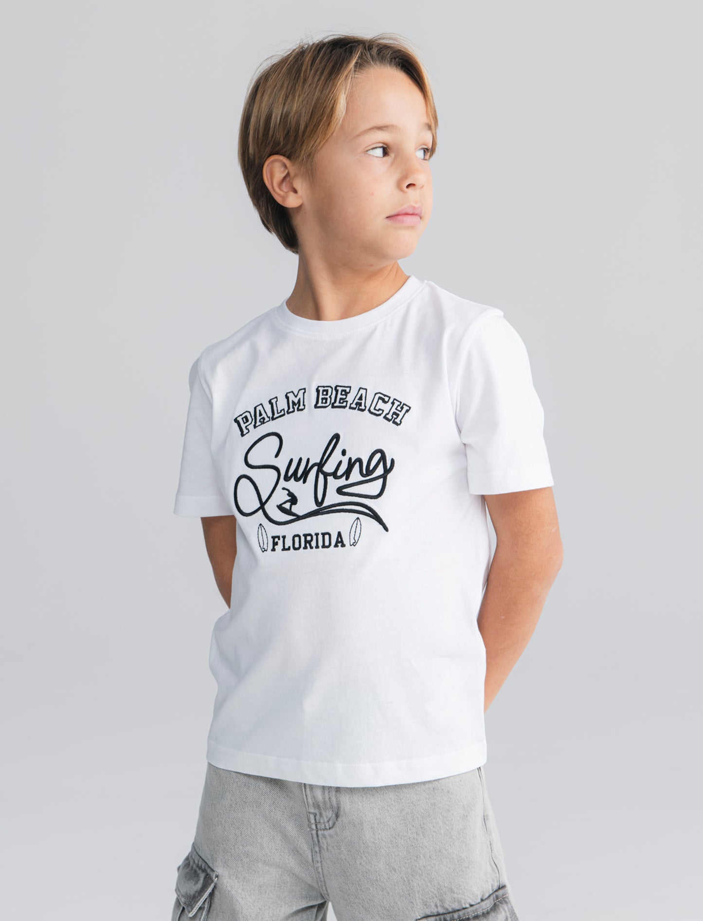 T-shirt surf con ricamo college - Bianco